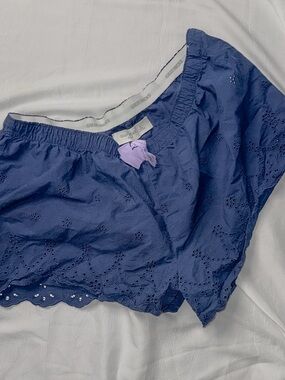 Gilly Hicks Sleep Shorts Navy Blue Cotton with Lavender Bow Large
